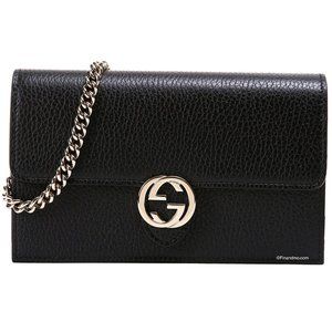 NEW Gucci Black Interlocking G Clutch Wallet On Chain Crossbody Shoulder Bag